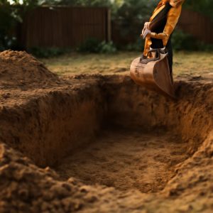 Земляные работы по рытью котлована для бассейна